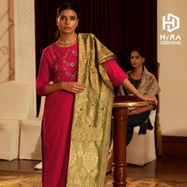 Signature Kurti - L, Magenta & Gold, T-80005
